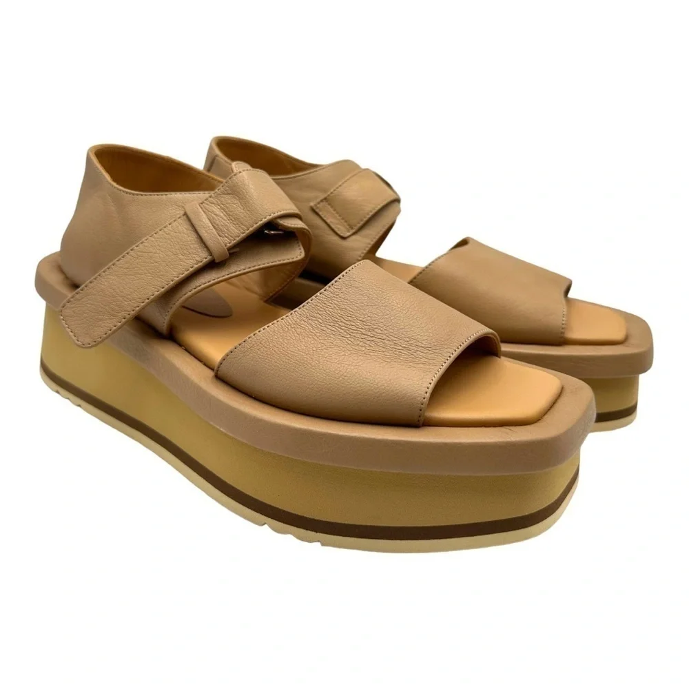 Paloma Barcelo Mamore Slingback Platform Chunky Sandals Nocciola NWOT